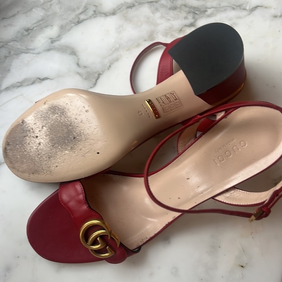 Gucci red leather, Marmont block heel sandals - Picture 7 of 7